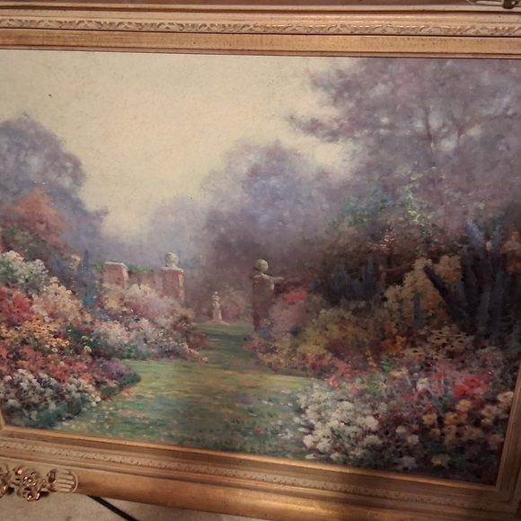 Replica Oil Painting Of A Summer Garden In Custom Wooden Fram From Mexico - Picture 1 of 6